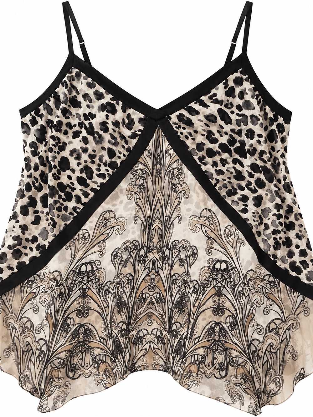 Cacique Beige and Black Animal Print & Lace-Effect Camisole